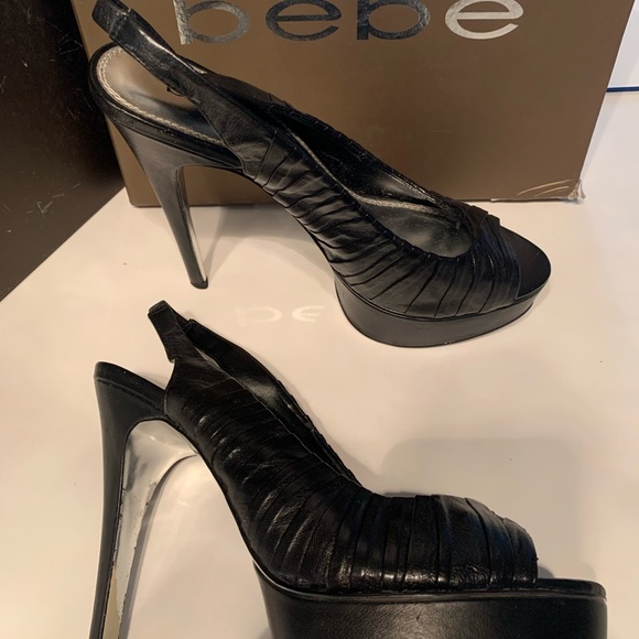 Bebe black slingback leather 6”high heels, Good Condition, minimal wear - Picture 2 of 4